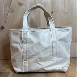 L.L. Bean Boat And Tote Bag White on White Ivory Zipper Top Medium Canvas USA
